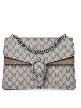 Gucci Beige Gray GG Supreme Dionysus Shoulder Bag with Chain